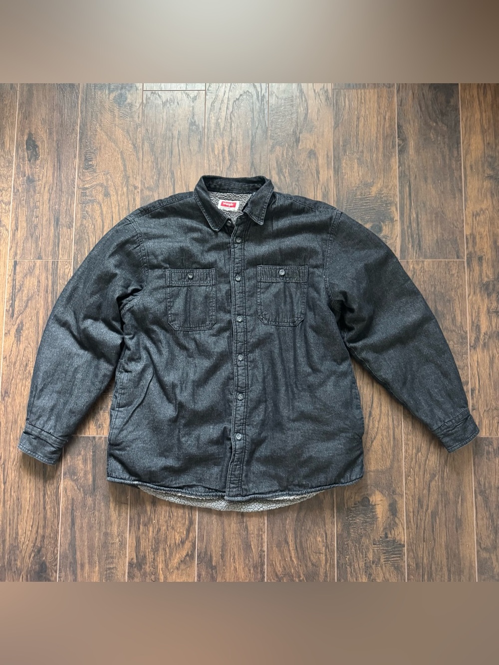 Wrangler Large Black Denim Sherpa Lined Shirt Jacket